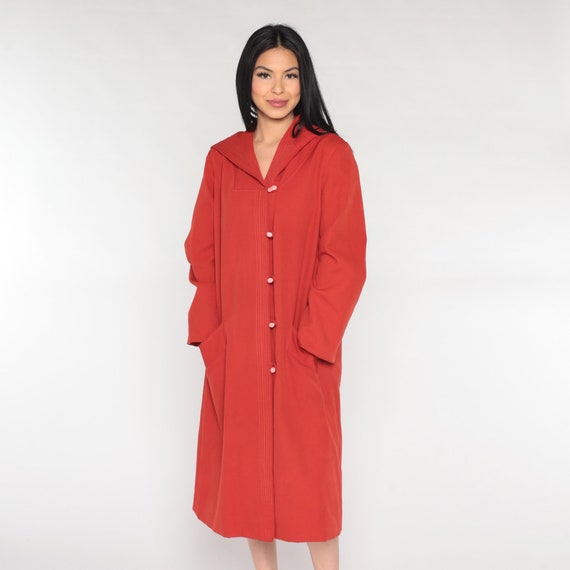 70s Hooded Jacket 70s Long Rust Red Jacket Toggle Button Bohemian Hood Coat Hoodie Boho Hippie Coat 1970s Vintage Medium