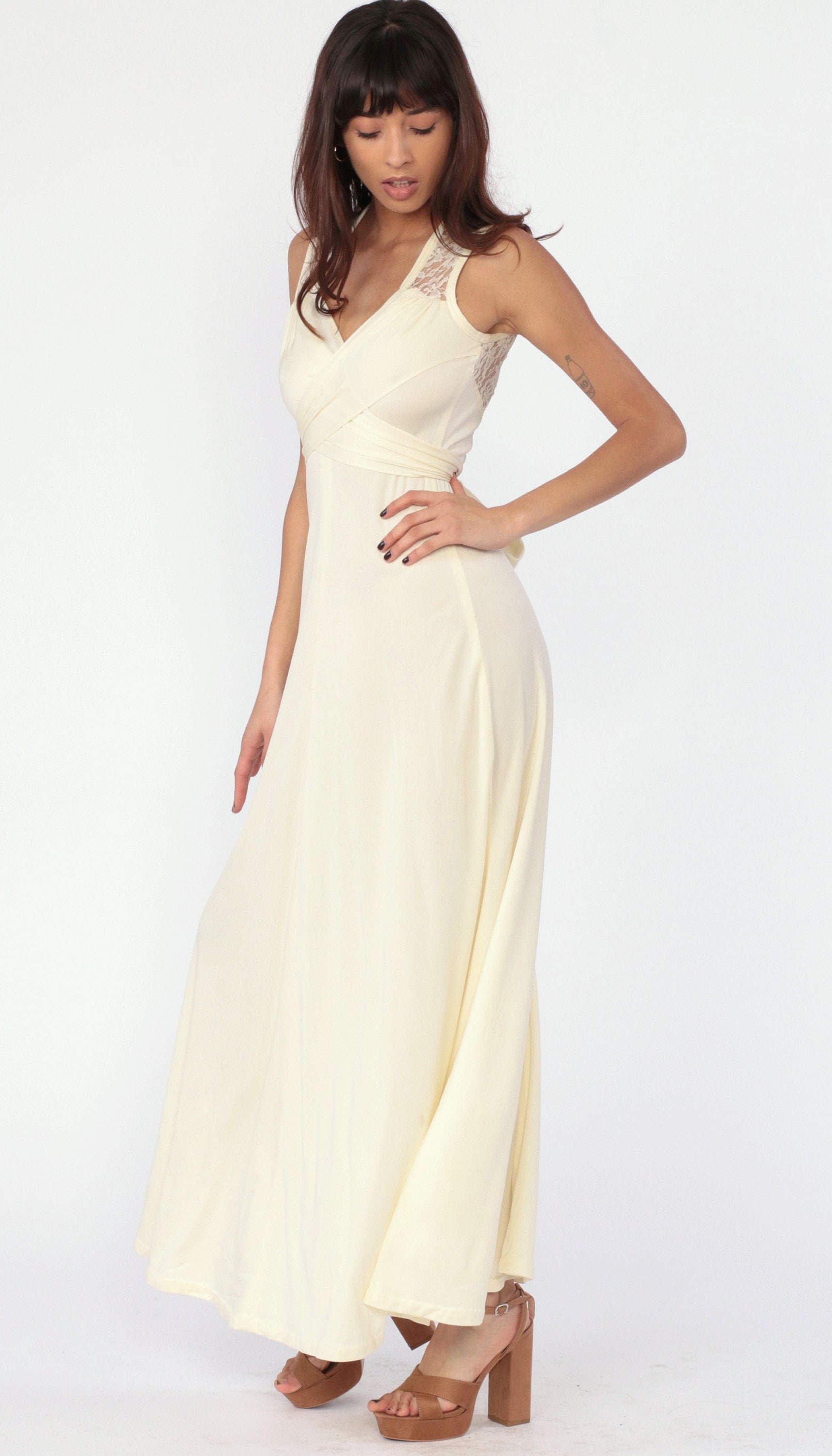 womens cream maxi dress