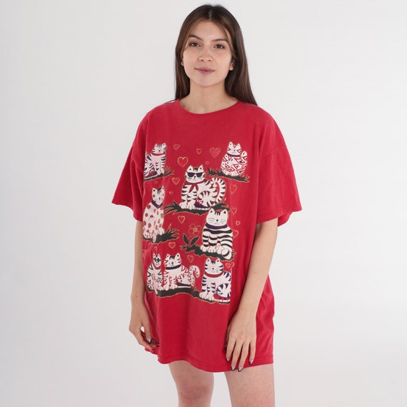 Glitter Cat T-Shirt Dress 90s Sleep Shirt Mini Re… - image 3