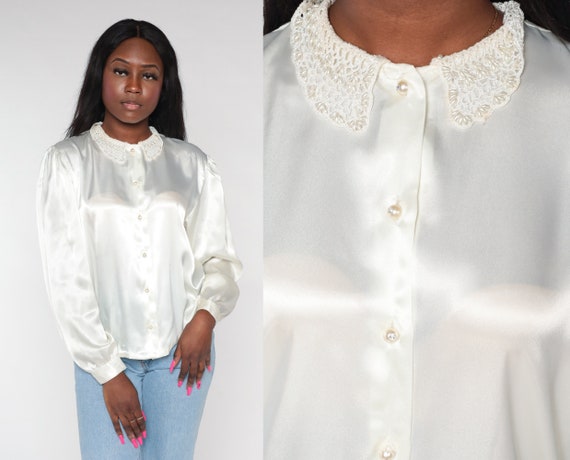 White satin cheap blouse with collar