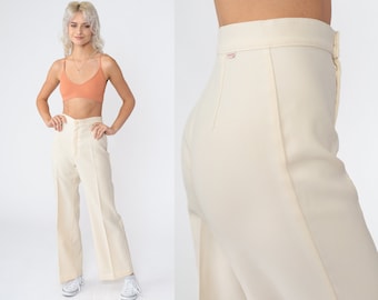 70s Levis Trousers Cream Straight Leg Pants Wide Leg Trousers High Waisted Rise Creased Slacks Hippie Boho Vintage 1970s Extra Small xs 24