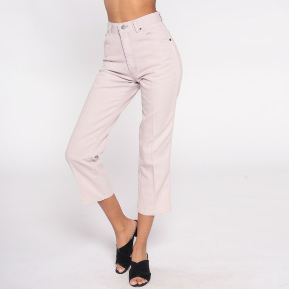 Light Pink Straight Leg Jeans 90s Ankle Jeans Creased High Waist Jeans Denim Pants 1990s Vintage Cascade Blues Small 26