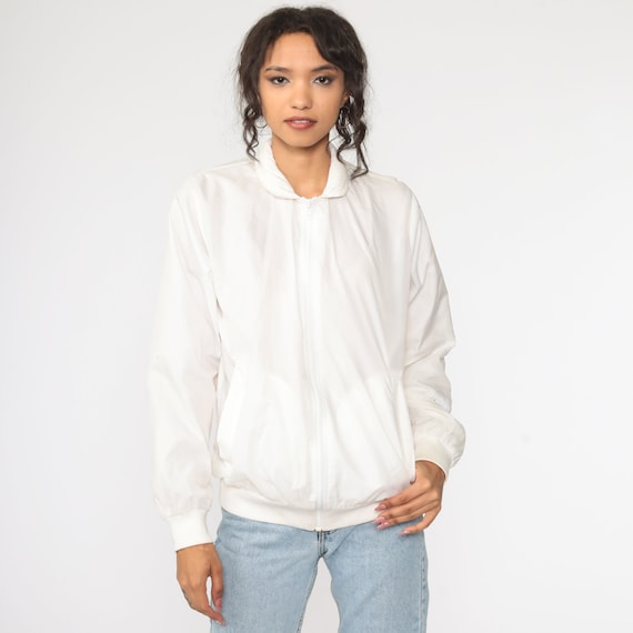 80s Windbreaker Jacket Retro Plain Zip Up Jacket Windbreaker Bomber Sports Collar Vintage 1980s Retro Small
