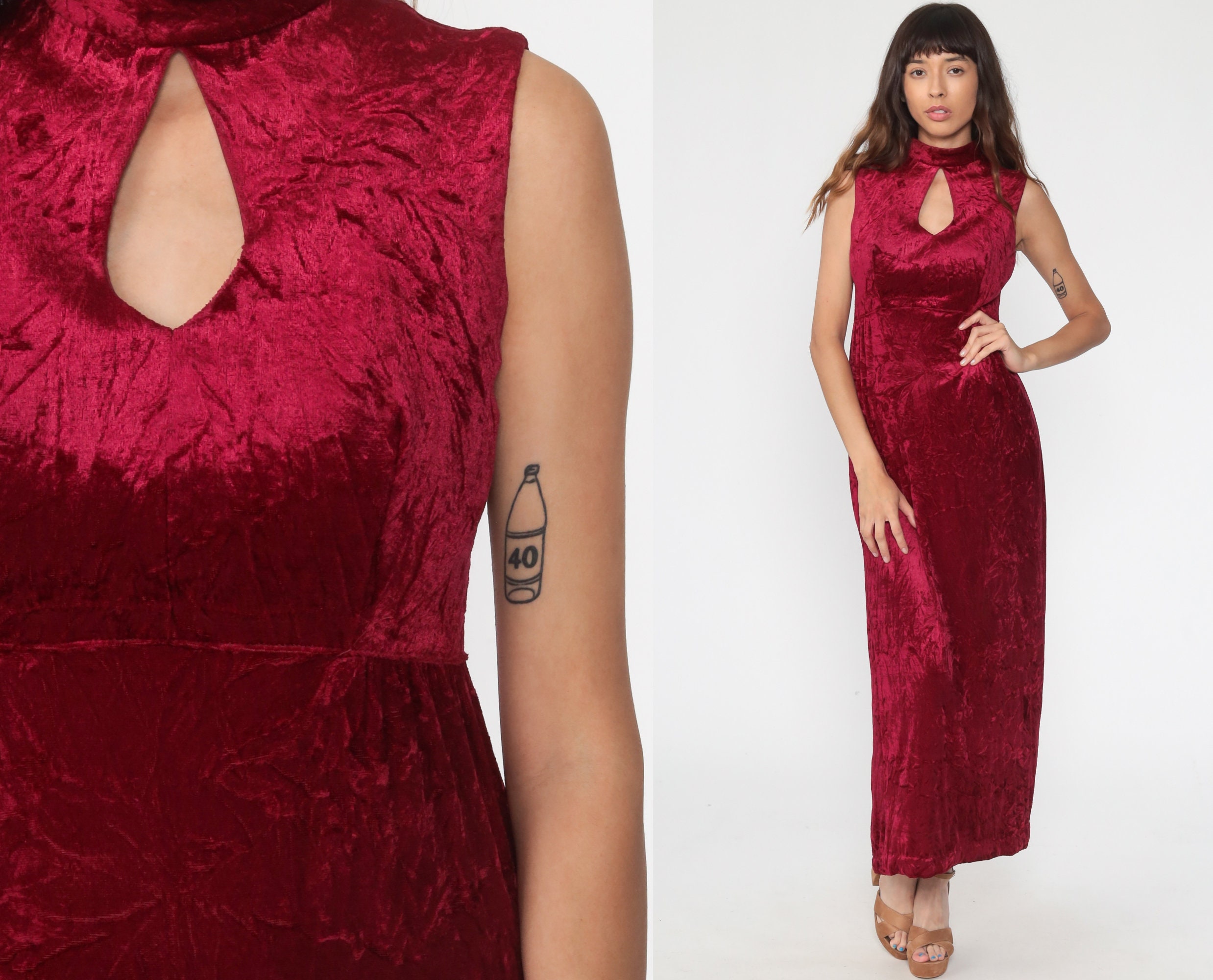 Velvet Maxi Dress 70s Keyhole Dress 
