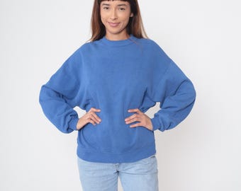 Felpa blu anni '90 Jerzees girocollo in cotone e poliestere vintage pullover casual basic atletico palestra copricostume abbigliamento sportivo jogging taglia L 14
