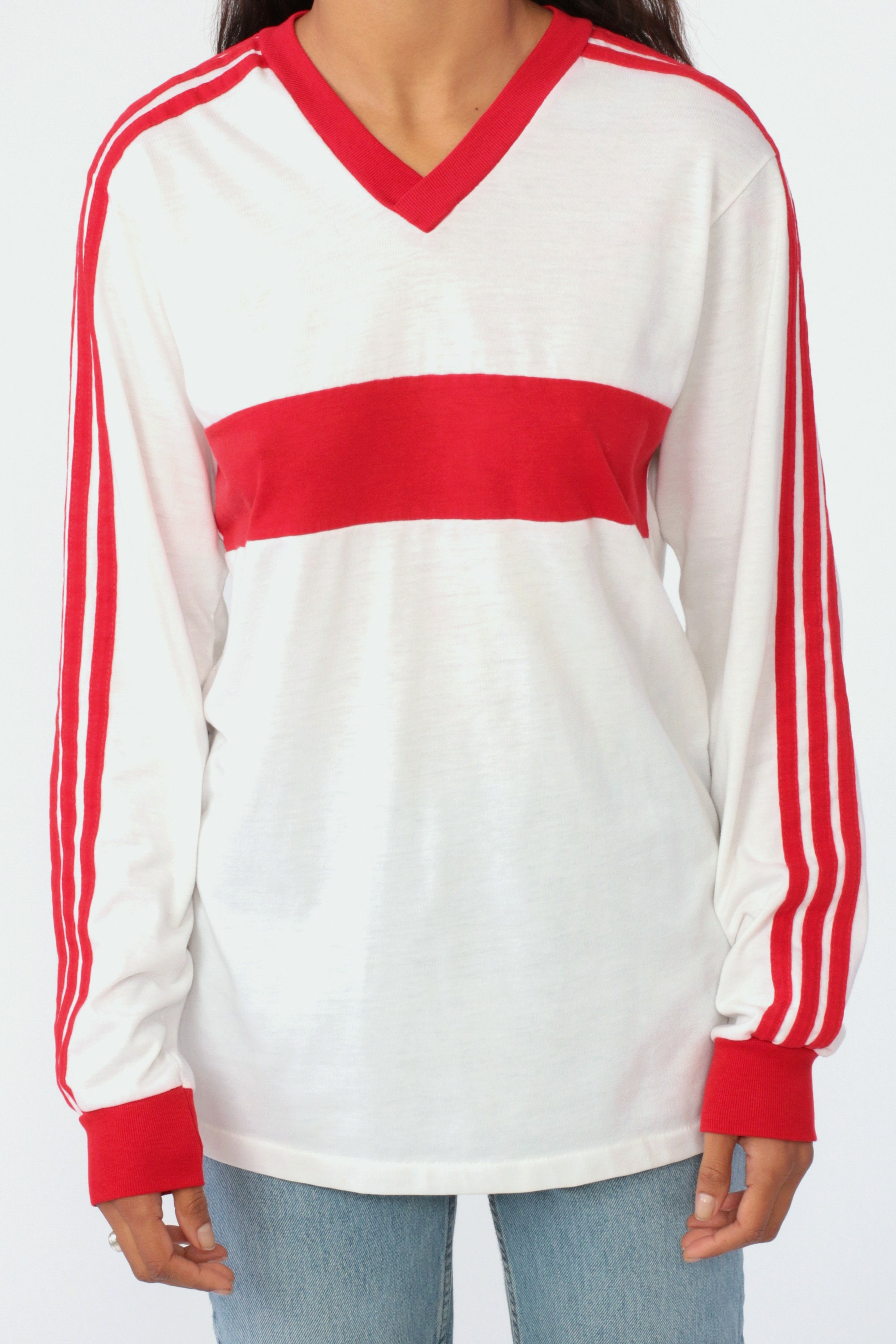 Download Adidas Soccer Shirt 80s Long Sleeve White Striped Ringer ...
