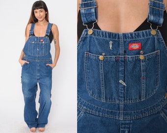 Dickies Overalls Y2K Utility Hammer Loop Blue Denim Bib Overall Pants Dungarees Workwear Jean Carpenter Retro Vintage 00s Mens Small 36 x 30