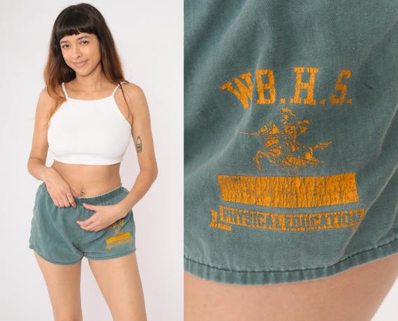 80s Gym Shorts 80s Green Knights WBHS High School Physical Education Shorts High Elastic Waist Jogging Running Workout Vintage 1980s Small