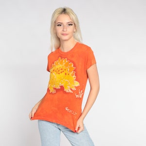 Stegosaurus Shirt 80s Dinosaur T-Shirt Holly Name Dino Tie Dye Graphic Tee Single Stitch Orange Yellow Vintage 1980s Extra Small xs image 2