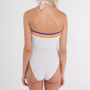 Juicy Couture Swimsuit Y2K One Piece Bathing Suit White Multicolor Striped Halter Swim Suit Open Back Belt 2000s Swimwear Vintage 00s Small image 6