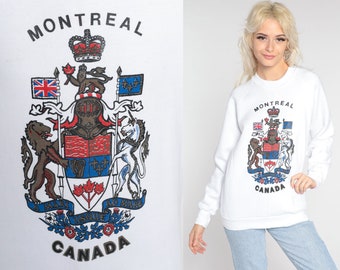 90s Montreal Sweatshirt Coat of Arms Canada Sweatshirt Quebec Pullover Sweater A mari usque ad mare 1990s Slouchy Vintage Small Medium