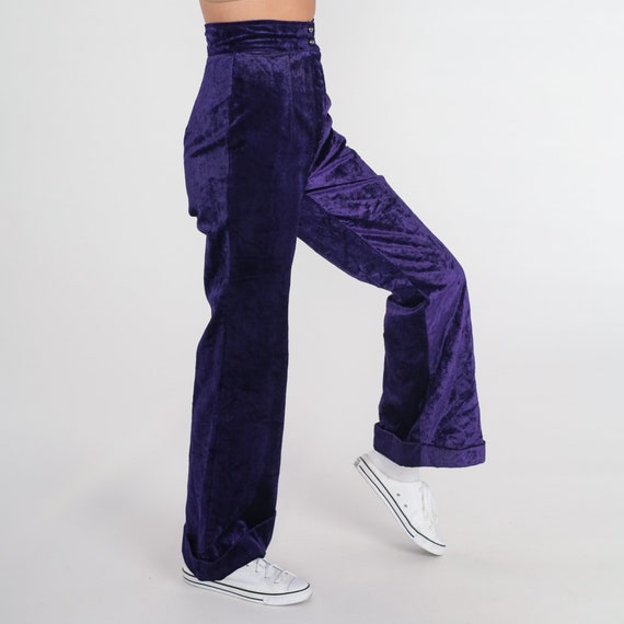 Purple Velvet Pants 70s Bellbottoms Flared Leg Tr… - image 4