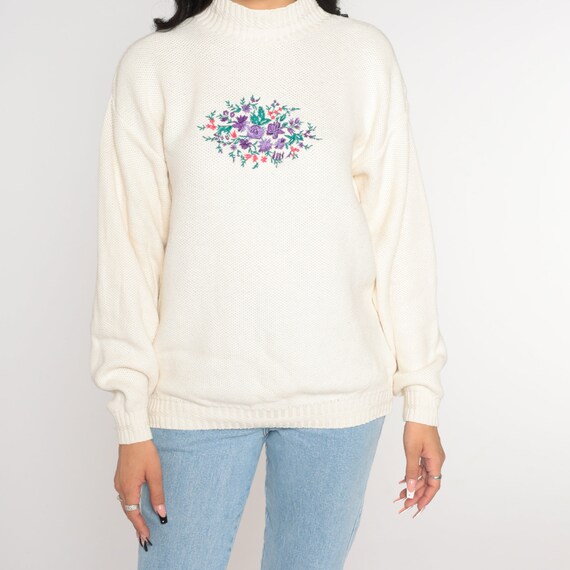 90s White Flower Mesh Long Sleeve (S)