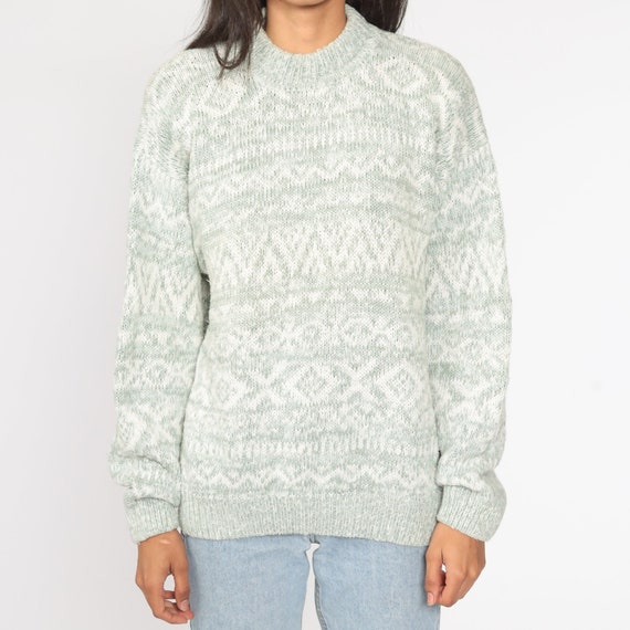 90s Geometric Sweater Green Cotton Ramie Sweater … - image 5
