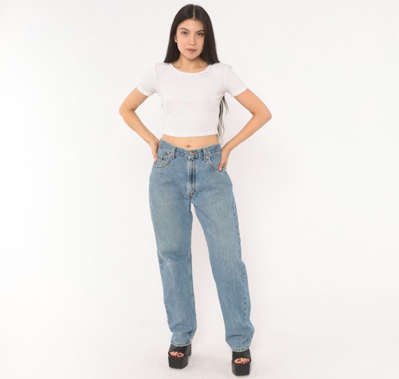 Y2K Levi's 505 Jeans Light Wash Denim Straight Leg High Rise Blue Mom Jean Baggy Relaxed Fit Stonewash Faded Streetwear Vintage Trousers 33