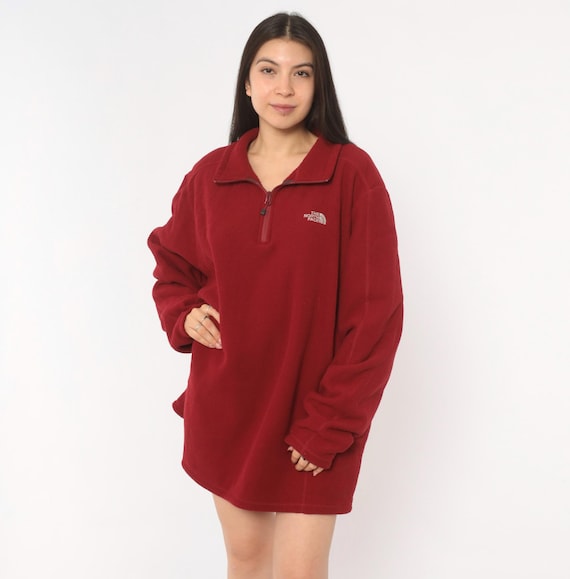Burgundy North Face Fleece 2000s Quarter Zip Pullover Wine Red Sweater Hiking Top Gorpcore Outdoor Layer Plus Size Extra Extra Large XXL