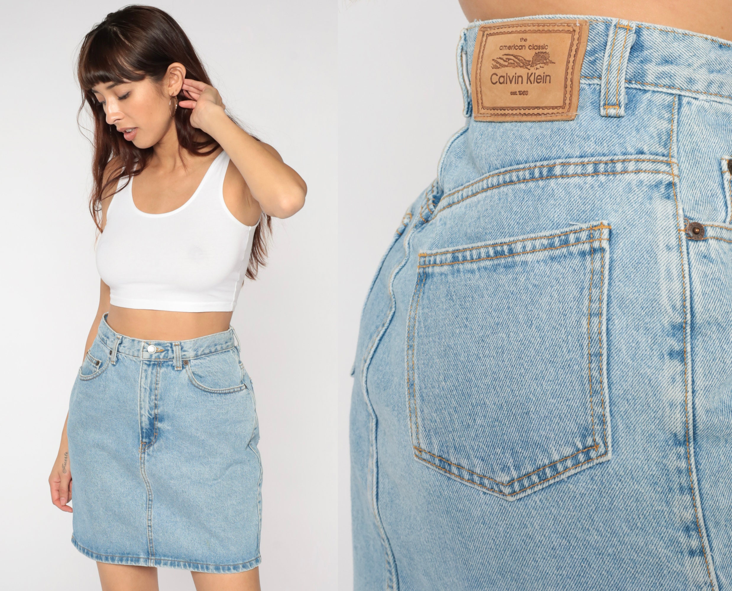 Calvin Klein Skirt 90s Jean Skirt Denim Mini Skirt CK Pencil - Etsy Denmark