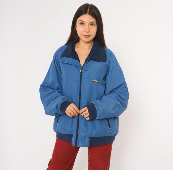 90s Oshkosh Bomber Jacket Blue Fleece Lined Collar Windbreaker Raglan Sleeve Ribbed Cuffs Outdoor Sporty Gorpcore Unisex Vintage Large L