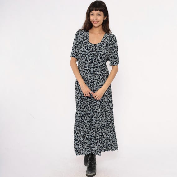 Blue Daisies Dress 90s Floral Maxi Black Blue Daisy Print Cottagecore Prairie Soft Grunge Summer Spring Vintage Fairycore Medium Large M
