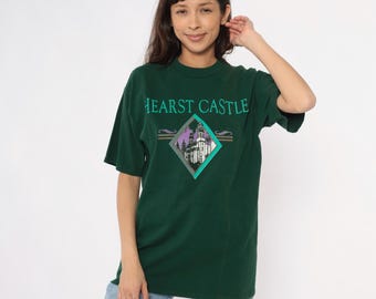 Hearst Castle Tee 90er Jahre Waldgrün Baumwolle Grafik T-Shirt Tourist Souvenir Kalifornien Reise Vintage Rundhalsausschnitt Kurzarm Wahrzeichen Großes L