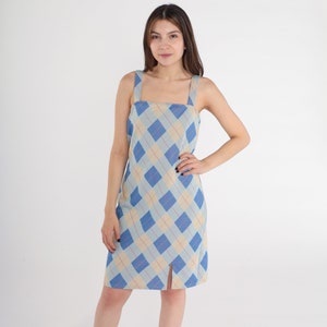 Spaghetti Strap Plaid Dress for Women Midi Knee Length Slip Dresses Black Blue Fit and Flare Handmade Size M Etsy