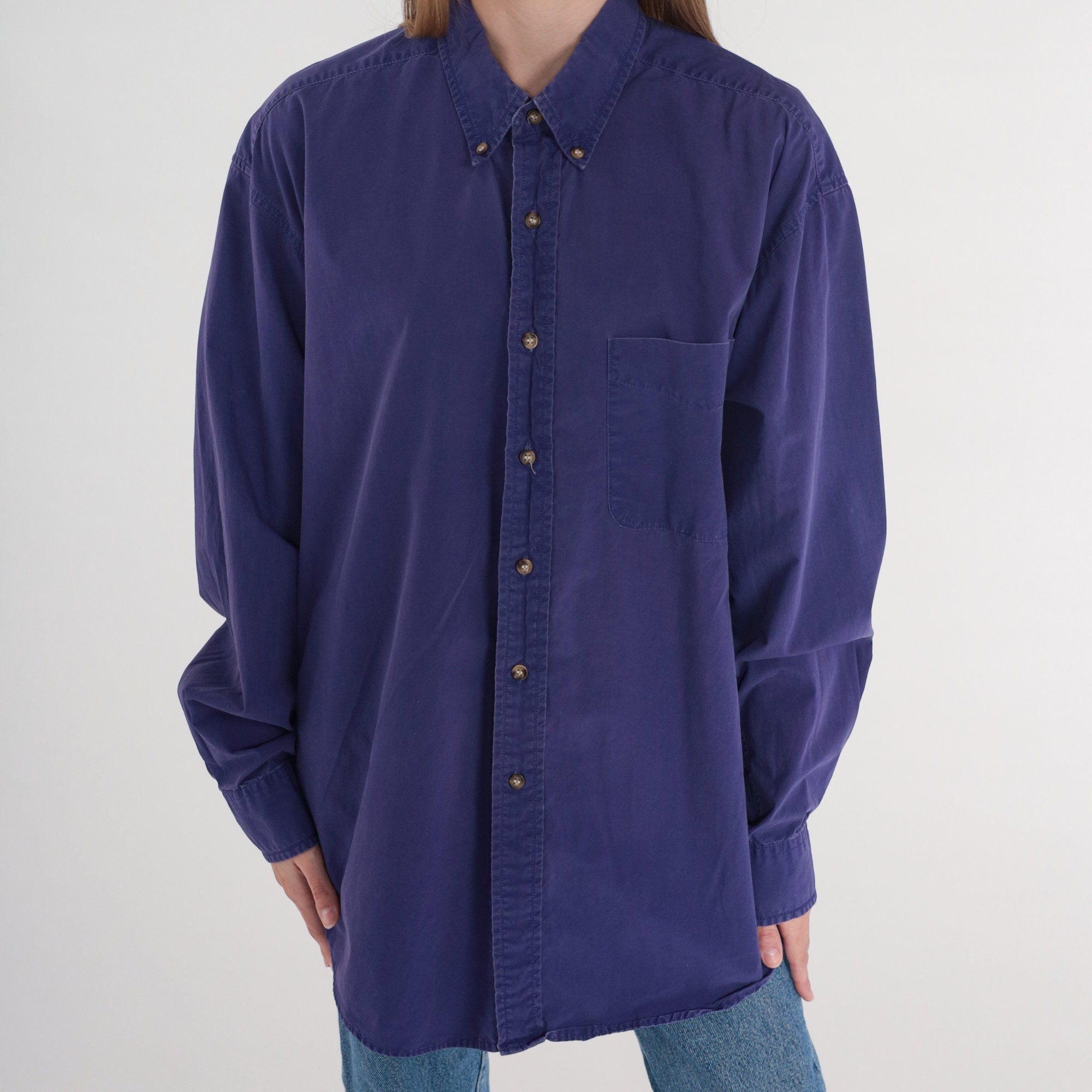 Purple Button up Shirt 90s Cotton Oxford Shirt Long Sleeve Etsy