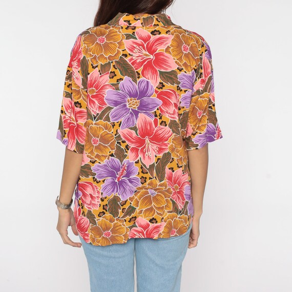 Floral Blouse 90s Leopard Print Button Up Shirt R… - image 6