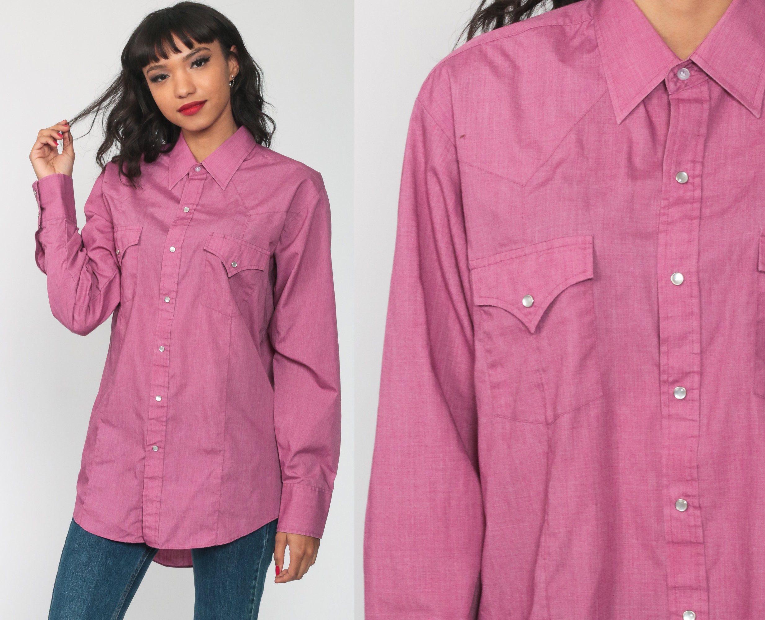 Pearl Snap Shirt Purple Western Shirt 70s Shirt ELY Cattleman Shirt