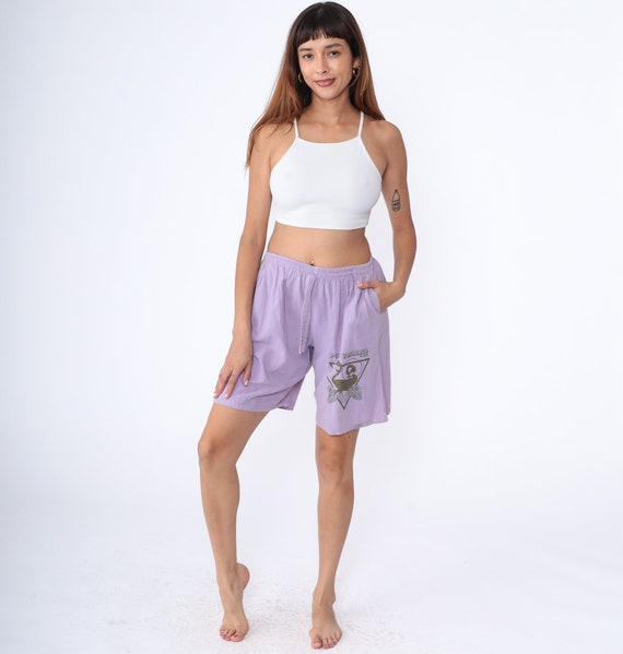 Puerto Vallarta Shorts 90s Lavender Flamingo Graphic Cotton High Waisted Purple Beach Surfer Mexico Elastic Waist Vintage 1990s Small xs s
