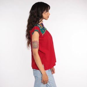 Mexican EMBROIDERED Blouse Hippie Top Floral Shirt Boho Shirt FESTIVAL Tunic Bohemian Vintage Retro Red Small image 4