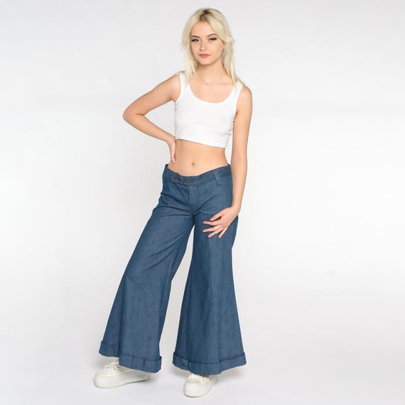 70s Sailor Pants Low Rise Bell Bottom Jeans Dark Denim 70s Sailor Pants Low Rise Bell Bottom Jeans Dark Denim