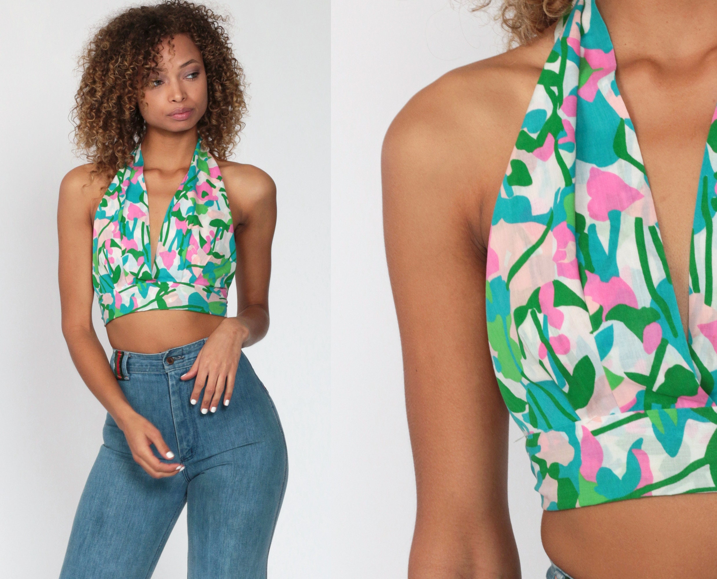 Floral Halter Top 70s Abstract Print ...