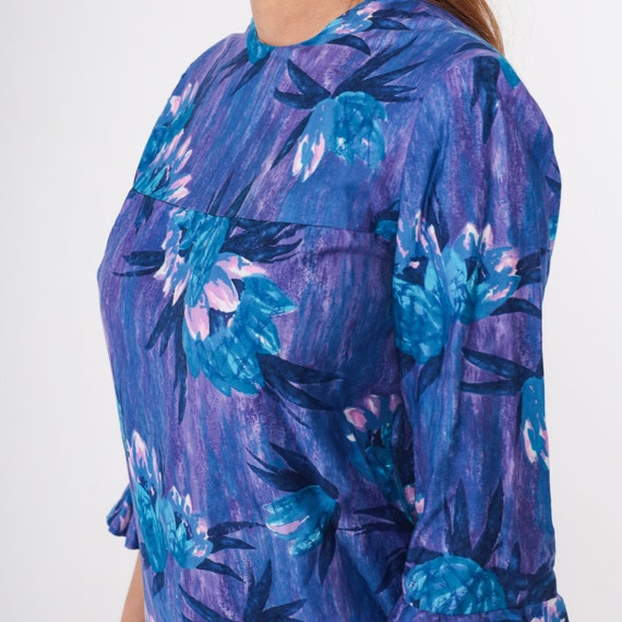 60s Hawaiian Mini Dress Blue Purple Tropical Flor… - image 7