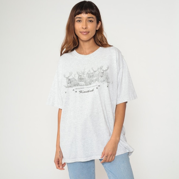 Mule Deer Shirt 90s Cotton Wildlife Gray Nature Graphic Tee Short Sleeve Vintage Animal Print Outdoor Hiking Gorpcore Extra Large XL