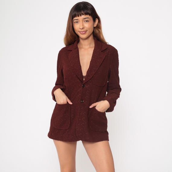 Oversized Corduroy Blazer 80s Vintage Chocolate Brown Button Front Jacket Notched Collar Textured Long Sleeve Tailored Coat Medium M