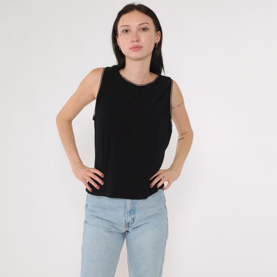 Vintage Black Camisole Top 90s Joseph Ribkoff Cami Tank Top Sleeveless Romantic Shirt Going Out Top Simple 1990s 16 xl