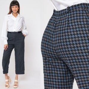 Houndstooth Pants 80s Plaid Wool Trousers Straight Leg Ankle Pants High Waisted Checkered Mod Preppy Cropped Vintage 1980s Bill Blass Medium
