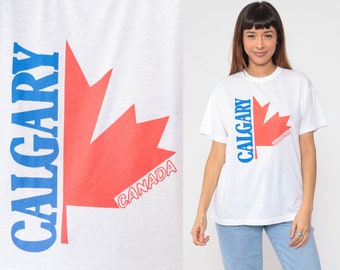 Vintage Calgary Shirt 80s Alberta Canada Single Stitch Retro TShirt Vintage Maple Leaf T Shirt Graphic Travel Tee Destination Shirt Medium