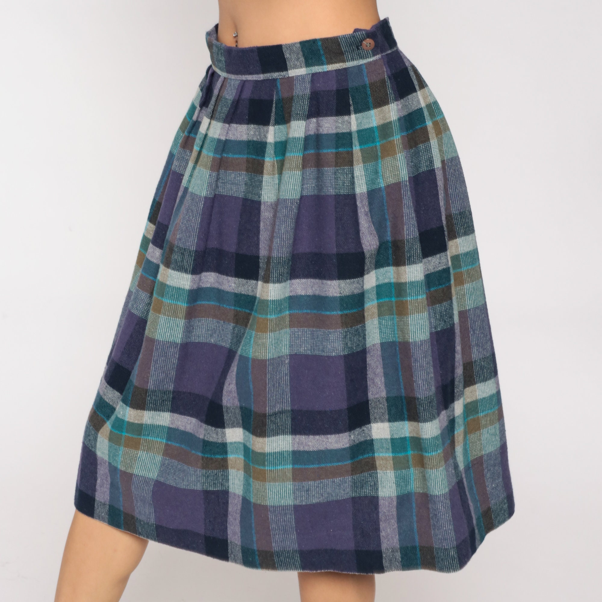 Plaid Midi Skirt 70s School Girl Skirt Wool Blend Pleated Tartan High ...