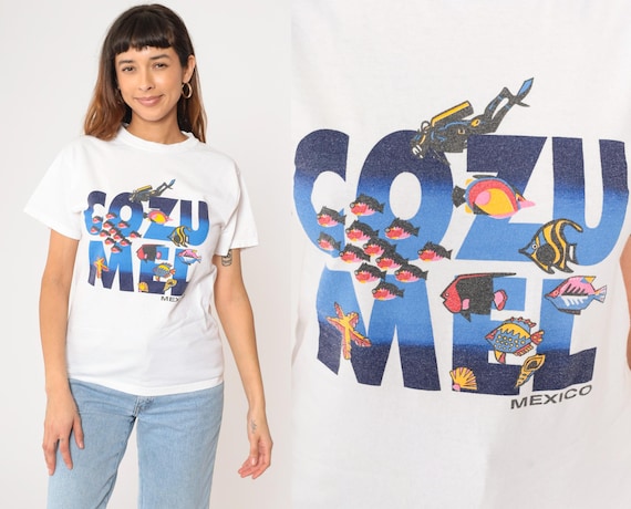 Vintage Cozumel Shirt 90s Scuba Diving Mexico T-Shirt Tropical Fish Graphic Tee Retro Tourist TShirt Under the Sea Destination 1990s Small S