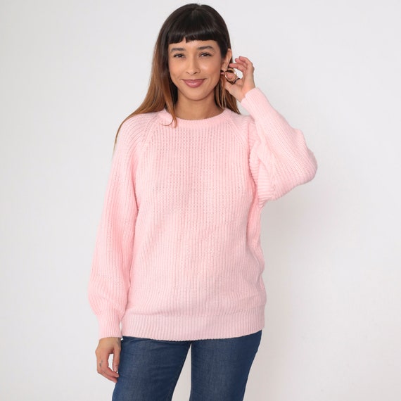 Baby Pink Sweater 90s Plain Ribbed Knit Slouchy P… - image 4