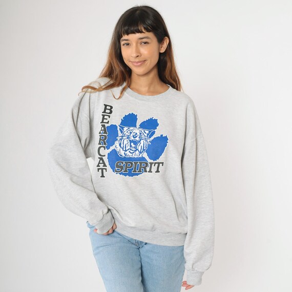 Vintage 90s Bearcats Sweatshirt Gray Battle Creek Central High School Crewneck Mascot Graphic 1990s Pullover Jerzees Large L