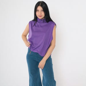Vintage 90's Purple Ribbed Turtleneck Top, Sleeveless, Tank