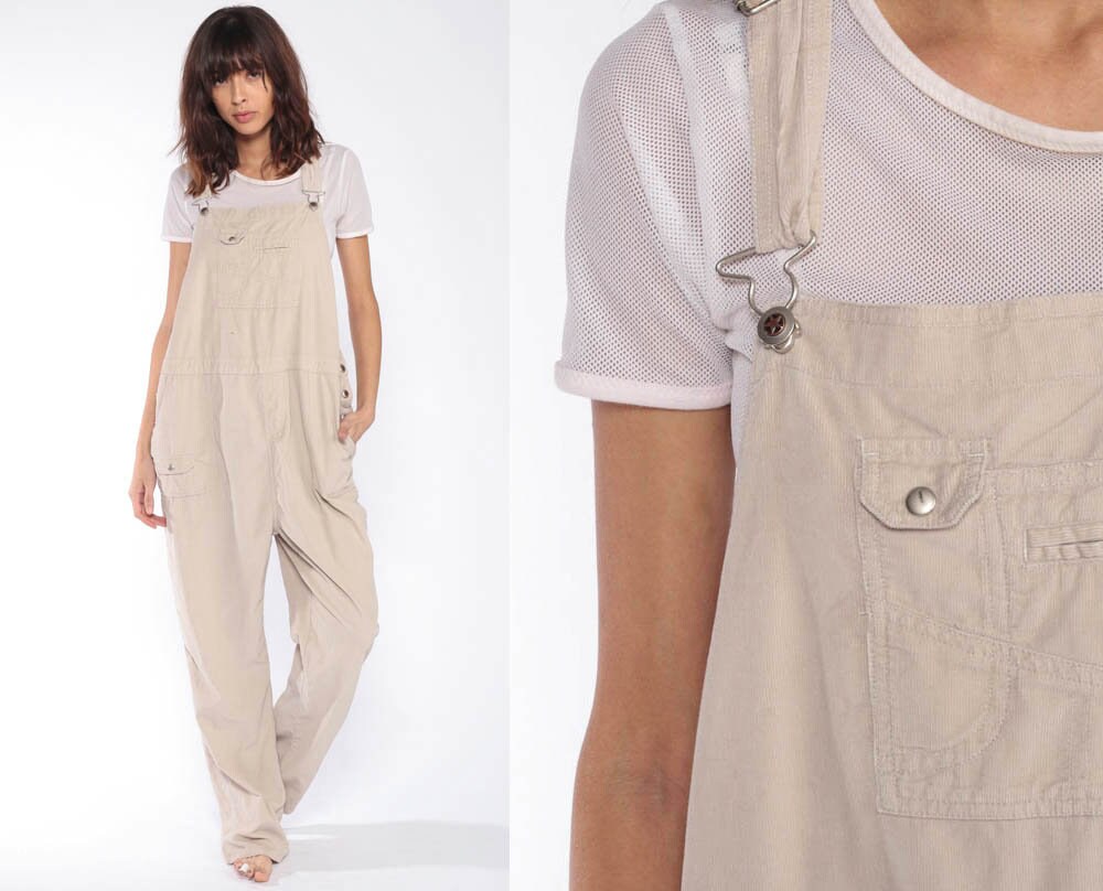 beige corduroy overalls