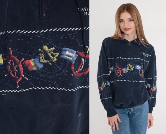 Sailing Sweatshirt 90s Navy Blue Quarter Zip Sweatshirt John - Etsy