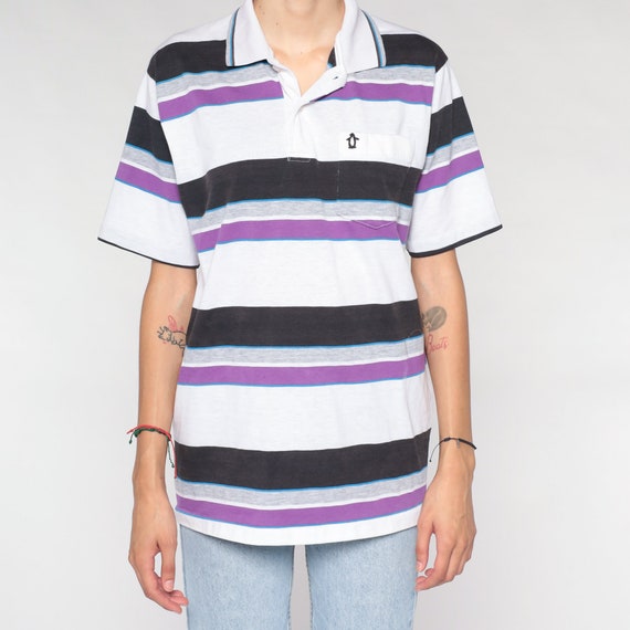 Penguin Shirt 90s Striped Polo Shirt Retro Preppy… - image 6