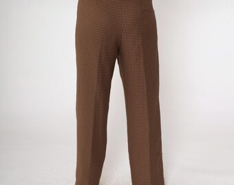 00s houndstooth &check stole′y2k Y2K Houndstooth Pants Brown Checkered Dress Trousers