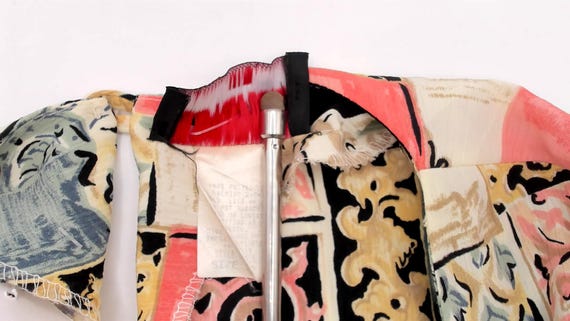 90s Patchwork Blouse Geometric Tile Print Pink Ye… - image 10