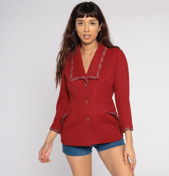 Wool Blazer Jacket 70s Dark Red Jacket Vintage Blazer 1970s Small 4