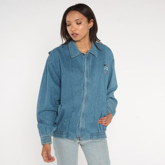 Newport Surf Company Jacket 90s Denim Zip Up Jacket Blue Jean Bomber Retro Windbreaker Streetwear Sportswear Vintage 1990s Extra Large xl